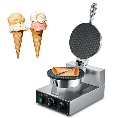 VEVOR Electric Ice Cream Cone Maker, Commercial 1230W Waffle Cone Machine, Non-Stick Stainless Steel Egg Roll Mold, with Temperature and Time Control, Handle, for Restaurant Bakery Snack Bar Family-0
