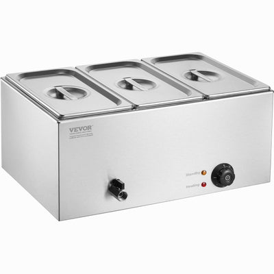 VEVOR 3-Pan Commercial Food Warmer, 16.5L Electric Steam Table, 1200W Professional Countertop Stainless Steel Buffet Bain Marie with 30 - 85℃ Temp Control for Catering and Restaurants, Silver-0