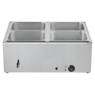 VEVOR Commercial Food Warmer, 1500W Electric Stainless Steel Steam Food Warmer with Lid, 4-Pan Fast Heating Countertop Buffet Bain Marie with Soup & Perforated Ladles, for Catering, Restaurant, Party-0