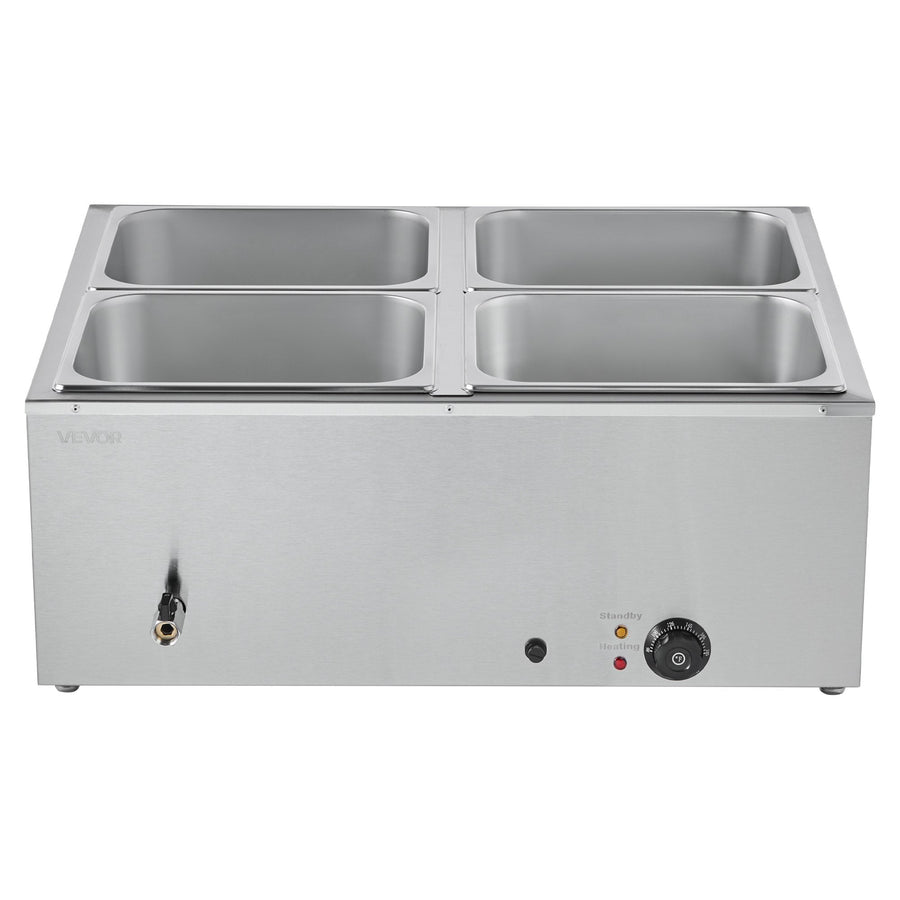 VEVOR Commercial Food Warmer, 1500W Electric Stainless Steel Steam Food Warmer with Lid, 4-Pan Fast Heating Countertop Buffet Bain Marie with Soup & Perforated Ladles, for Catering, Restaurant, Party-0