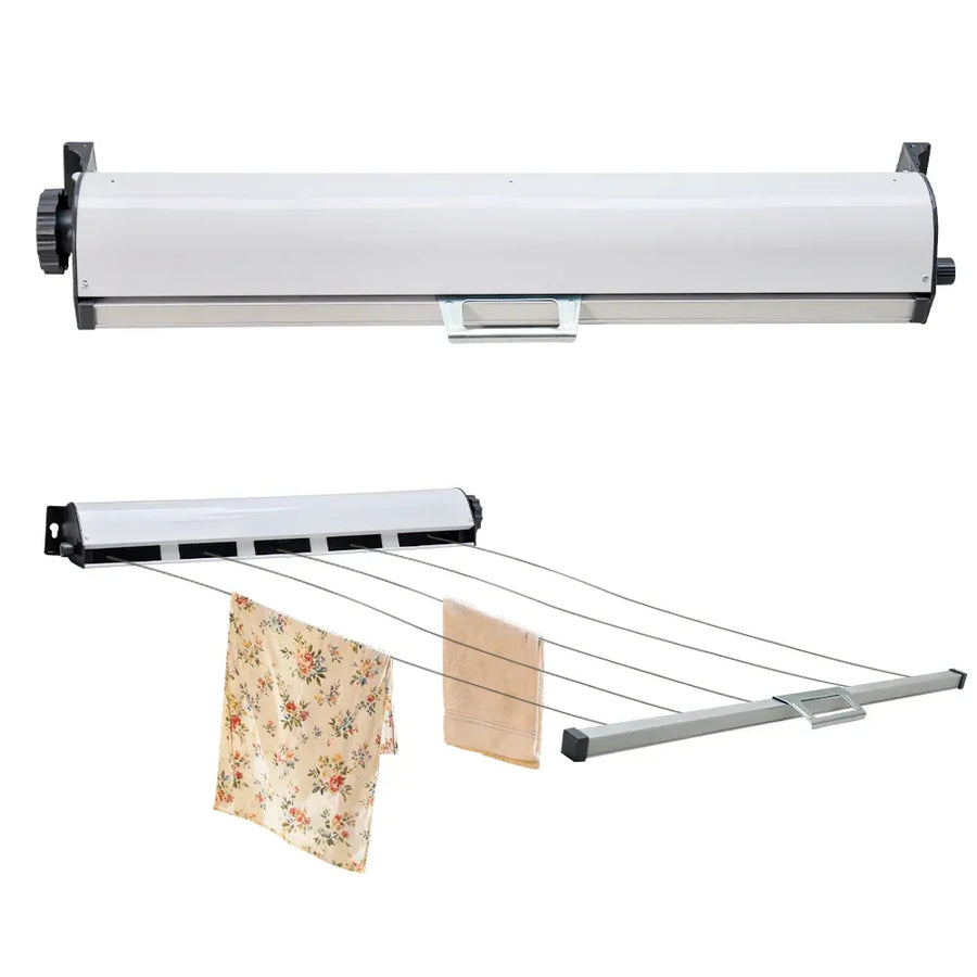 5 Line Retractable Clothesline 10m Heavy Duty Wall-Mounted Iron Clothes Dryer Outdoor Indoor Drying Rack Rope Hanger for Wet Dry Clothing Bathroom