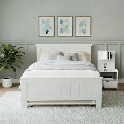 Artiss King Single Bed Frame and Bedside Table White-0