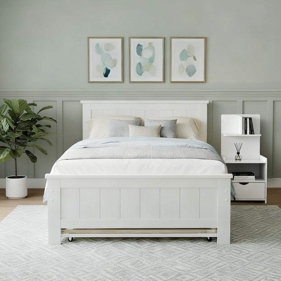 Artiss King Single Bed Frame and Bedside Table White-0