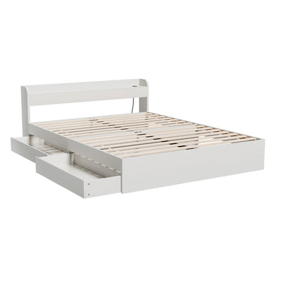 NNEDSZ Bed Frame Double Size Mattress Base wtih Charging Ports 2 Storage Drawers-0