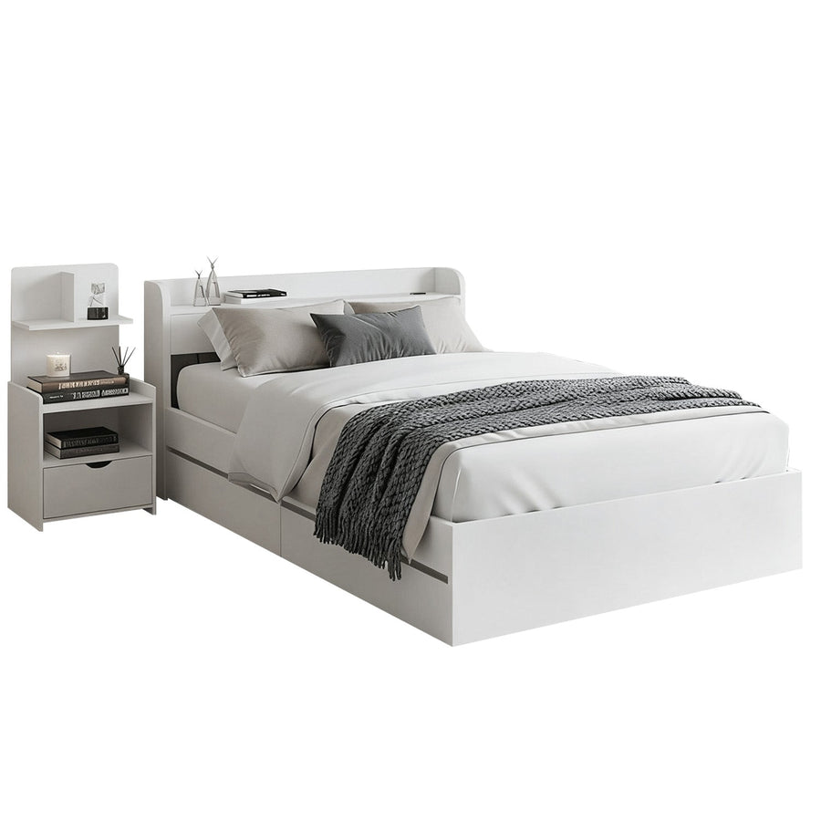 Artiss Single Bed Frame with Charging Ports and Bedside Table-0