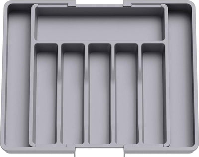 Expandable Utensil Tray 13" to 22.4" Adjustable Tableware Storage Box, Household Portable Stretchable Storage Tray – Black/Grey
