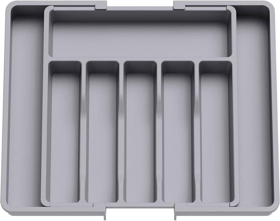 Expandable Utensil Tray 13" to 22.4" Adjustable Tableware Storage Box, Household Portable Stretchable Storage Tray – Black/Grey