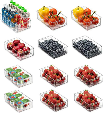 Fridge Organiser 12 Pack,3 Sizes Pantry Organiser,Clear Fridge Containers | Fridge Organisation BPA Free,Stackable Pantry Storage Containers for for Fridge, Pantry, under Sink, Bathroom