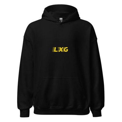 LXG AU Premium Hoodie — Blackout with gold LXG chest print