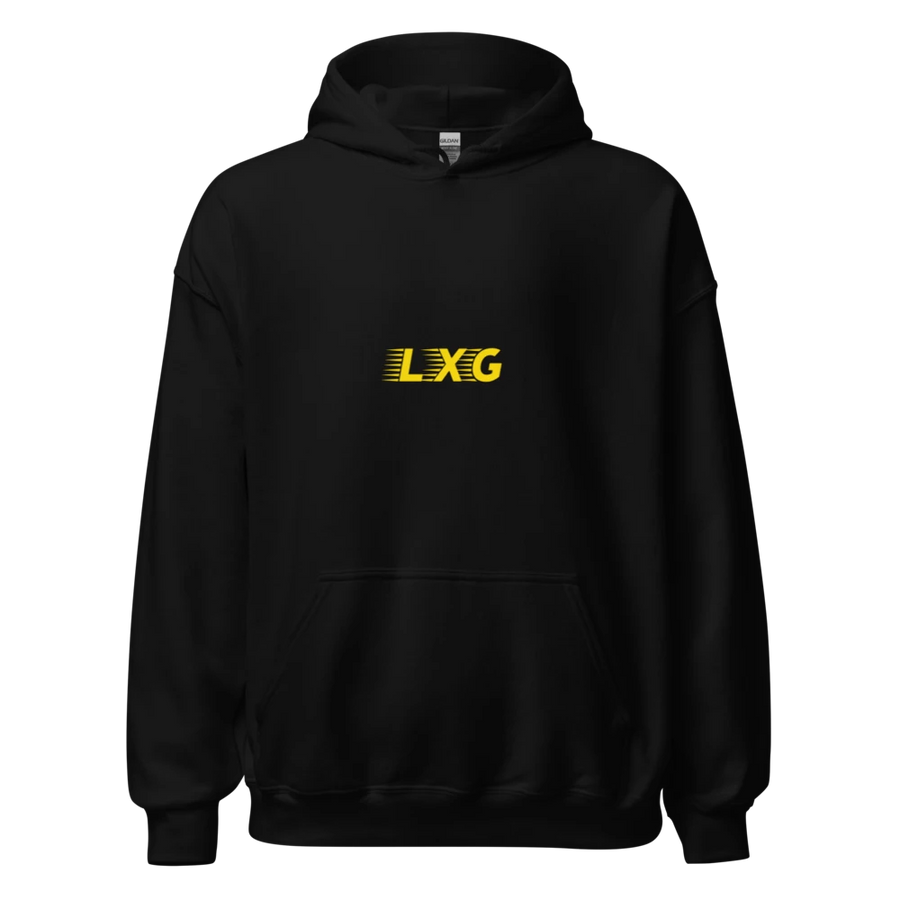 LXG AU Premium Hoodie — Blackout with gold LXG chest print
