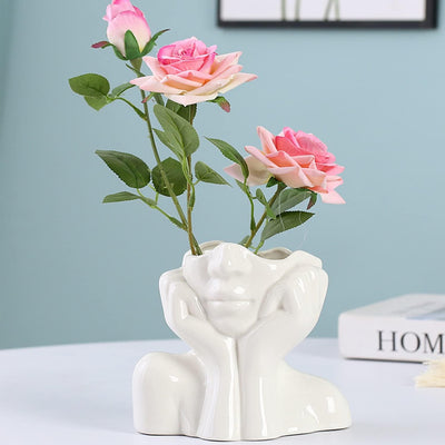 Ceramic Body Vase for Home Decor White Modern Face Vases for Living Room 4.5" H X 5.3" W Body Vase Female Form for Flowers Pampas Decorations Porcelain Book Vases for Table Decor