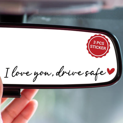 3PCS I Love You Drive Safe Mirror Sticker, Cute Car Stickers, Rear View Mirror Sticker, Car Decals for Women, Auto Accessories, Vehicle Decoration, Perfect Gifts for Loved Ones (Black)