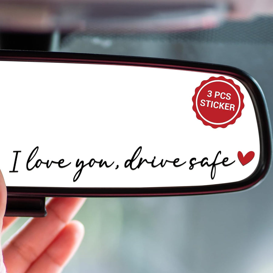 3PCS I Love You Drive Safe Mirror Sticker, Cute Car Stickers, Rear View Mirror Sticker, Car Decals for Women, Auto Accessories, Vehicle Decoration, Perfect Gifts for Loved Ones (Black)