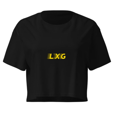 LXG AU Women’s Crop Tee — Blackout with gold LXG chest print