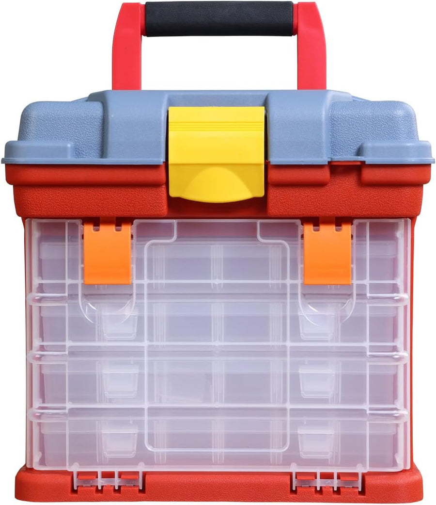 AG2154CU Torin Fishing Tackle Box: Portable Storage Tool Box with 4 Drawers and 19 Compartments Each for Hardware, Fish Tackle, Beads and More, Red