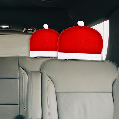 Christmas Car Seat Covers Set of 2 Santa Claus Hat Car Seat Cover Funny Christmas Car Headrest Covers New Year Xmas Car Seat Head Rest Cover for Car Decoration Xmas Vehicle Headrest Cover Protector