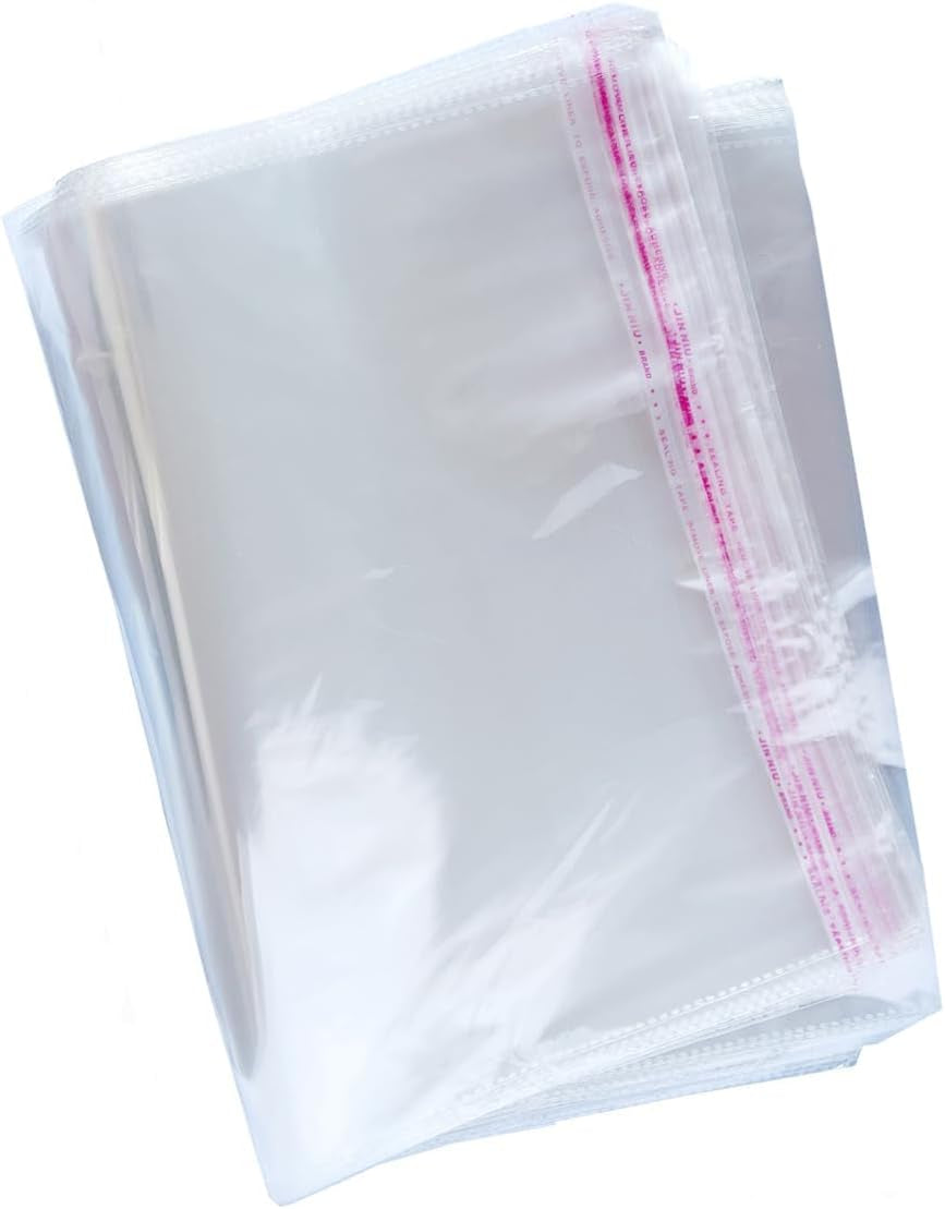200Pcs 22X34 Cm Clear Poly Bags, Self Sealing OPP Cello Bags, Plastic Flat Open Poly for Packaging Fruits, Bread, Seafood, Shirt, Treat, Covering and More