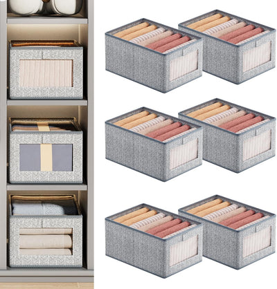 Wardrobe Clothes Organiser,6 Pack Wardrobe Organiser | See-Through Window for Home Storage & Organisation,Foldable Storage Containers with Handle for Jeans,Underwear,Blankets