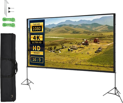 Portable Projector Screen with Stand,120 Inch Indoor Outdoor 16:9 4K 1080 HD Wrinkle-Free Movie Screen with Tripods and Carry Bag,Height Adjustable,Support Double Sided Projection,Home Theater,Office