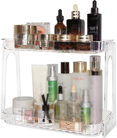2 Tier Skincare Organizer,Makeup Storage for Dressing Table, Large Capacity Cosmetics Shelf Perfume Holder for Bathroom,Vanity,Bedroom Kitchen Countertop (2 Tiers - Clear)