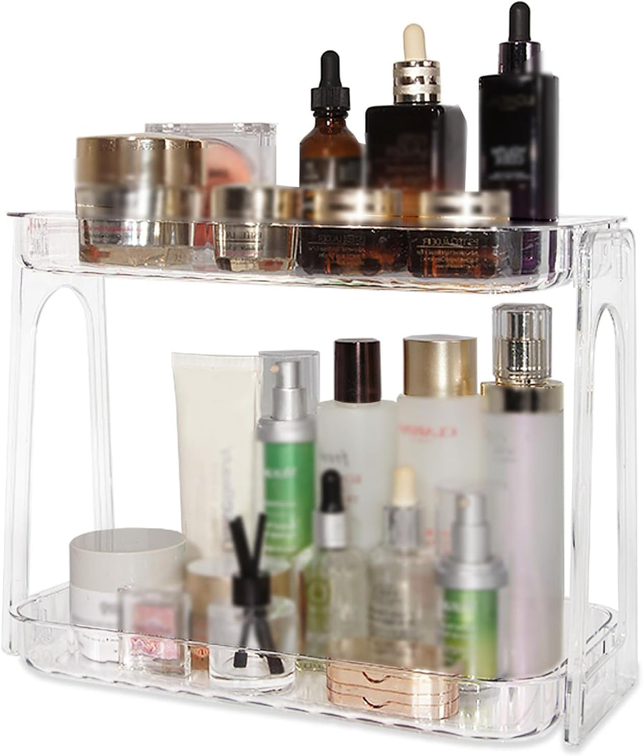 2 Tier Skincare Organizer,Makeup Storage for Dressing Table, Large Capacity Cosmetics Shelf Perfume Holder for Bathroom,Vanity,Bedroom Kitchen Countertop (2 Tiers - Clear)