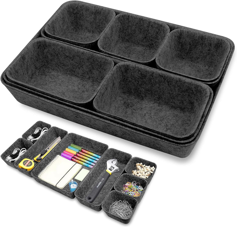 Felt Drawer Organiser Set, Stackable Storage Boxes, Eco-Friendly Makeup Drawer Organiser, Felt Basket for Desk, Dressing Table, Bedside Table