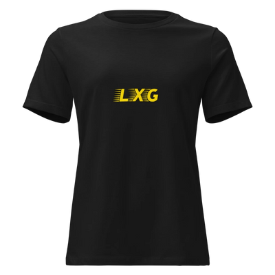 LXG AU Women’s Tee — Blackout with gold LXG chest print