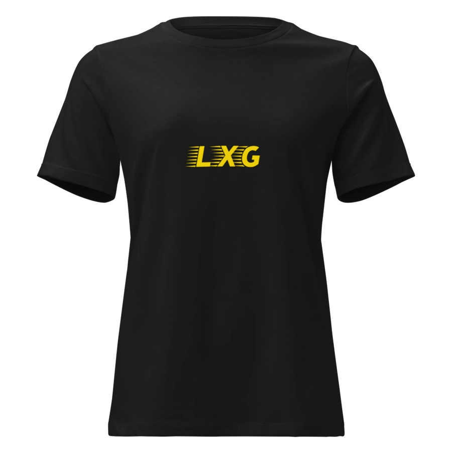 LXG AU Women’s Tee — Blackout with gold LXG chest print