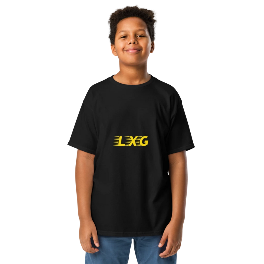 LXG AU Youth Tee — Blackout with gold LXG chest print