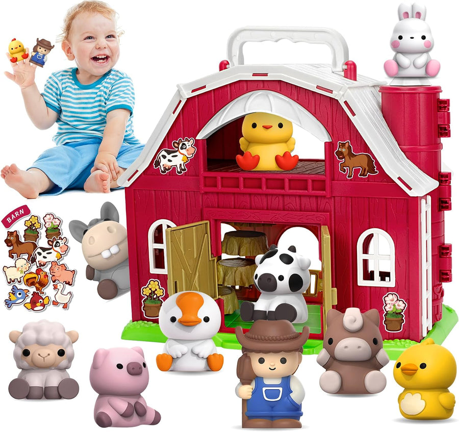 Farm Animals Big Barn Toys for 1 2 3 Year Old, Toddler Montessori Learning Toys, Farm Playset with Animal Figures, Christmas Birthday Toy for Toddler Baby Boys Girls Age 12-18 Months