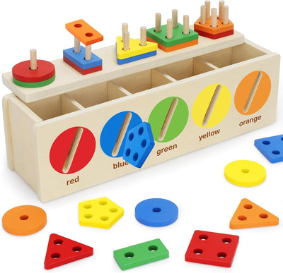 Montessori Toys for Toddler 1+ Year Old, Wooden Color & Shape Sorting Matching Box, Early Learning Toys for 12-18 Month, Age 1, 2, 3, Ideal Christmas, Birthday Gifts for Boy & Girl