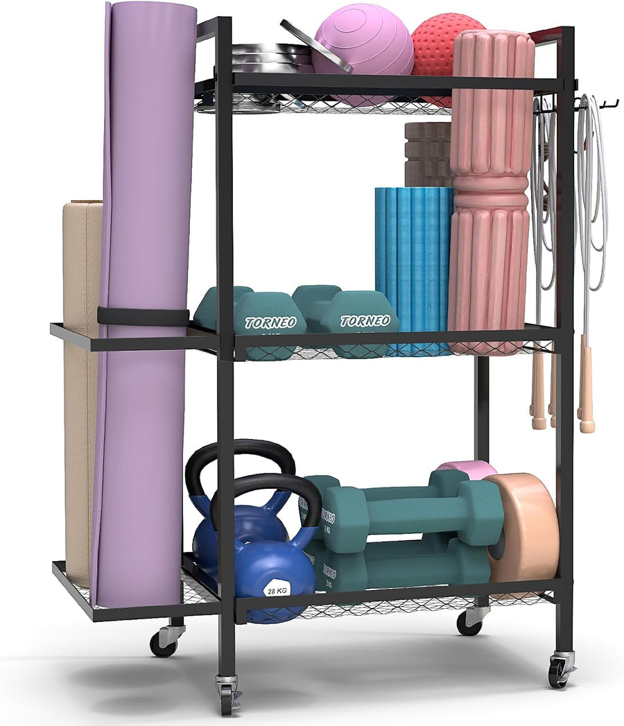 Yoga Mat Storage Sports Mat Exercise Equipment Storage Basket Training Equipment Yoga Mat Fitness Dumbbell Organiser Shelf Basket Storage Rack Trolley
