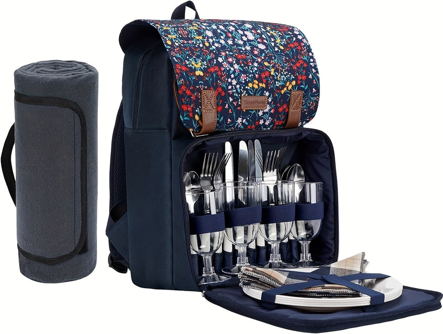 NNETM Insulated Picnic Backpack Set for 4 with Blanket-0
