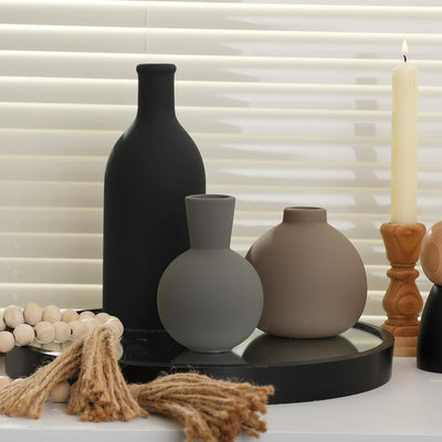 Ceramic Vase Set of 3, Vases Home Decor Rustic Vase Farmhouse Decor Vase Pottery Vases for Table, Living Room, Kitchen, Bedroom, Bathroom, Bookshelf, Entryway Decor